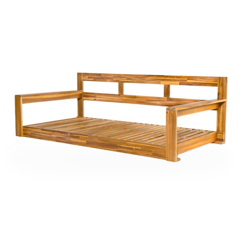 Patio Wood Twin Size Swing Bench with Hanging Ropes(No Cushion,Pillow)