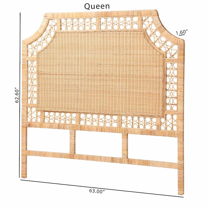 Hekima Natural Rattan Standalone Headboard - Coastal Boho Style Handwoven Wicker Bed Backdrop, Queen
