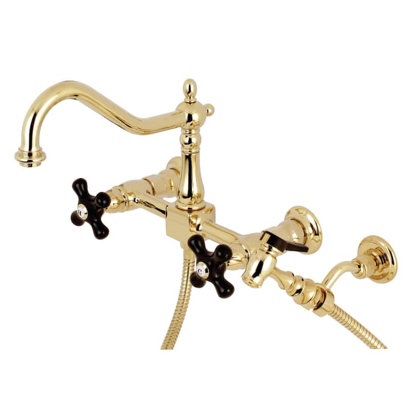 Kingston Brass Duchess 1.8 GPM Wall Mounted Bridge Kitchen Faucet - - Polished Brass