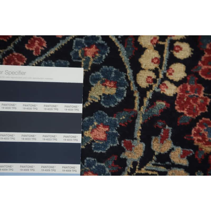 Hand Knotted Oriental 100% Wool Carpet Traditional Floral Navy Blue & Blues Tabriz Area Rug - 11' 7'' X 7' 9''
