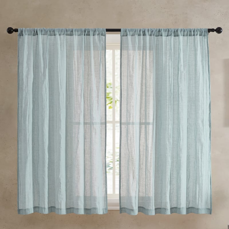 French Connection Charter Crushed Rod Pocket Window Curtain Pair - 50" x 63" - Aqua