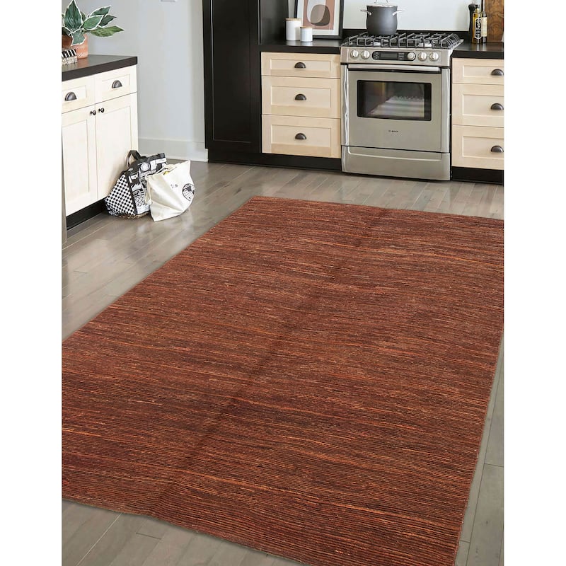 ECARPETGALLERY Flat-Weave Natural Brown Wool Tapestry Kilim - 4'6 x 6'4