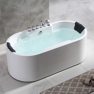 67" X 34" Center Drain Freestanding Whirlpool Bathtub With Faucet