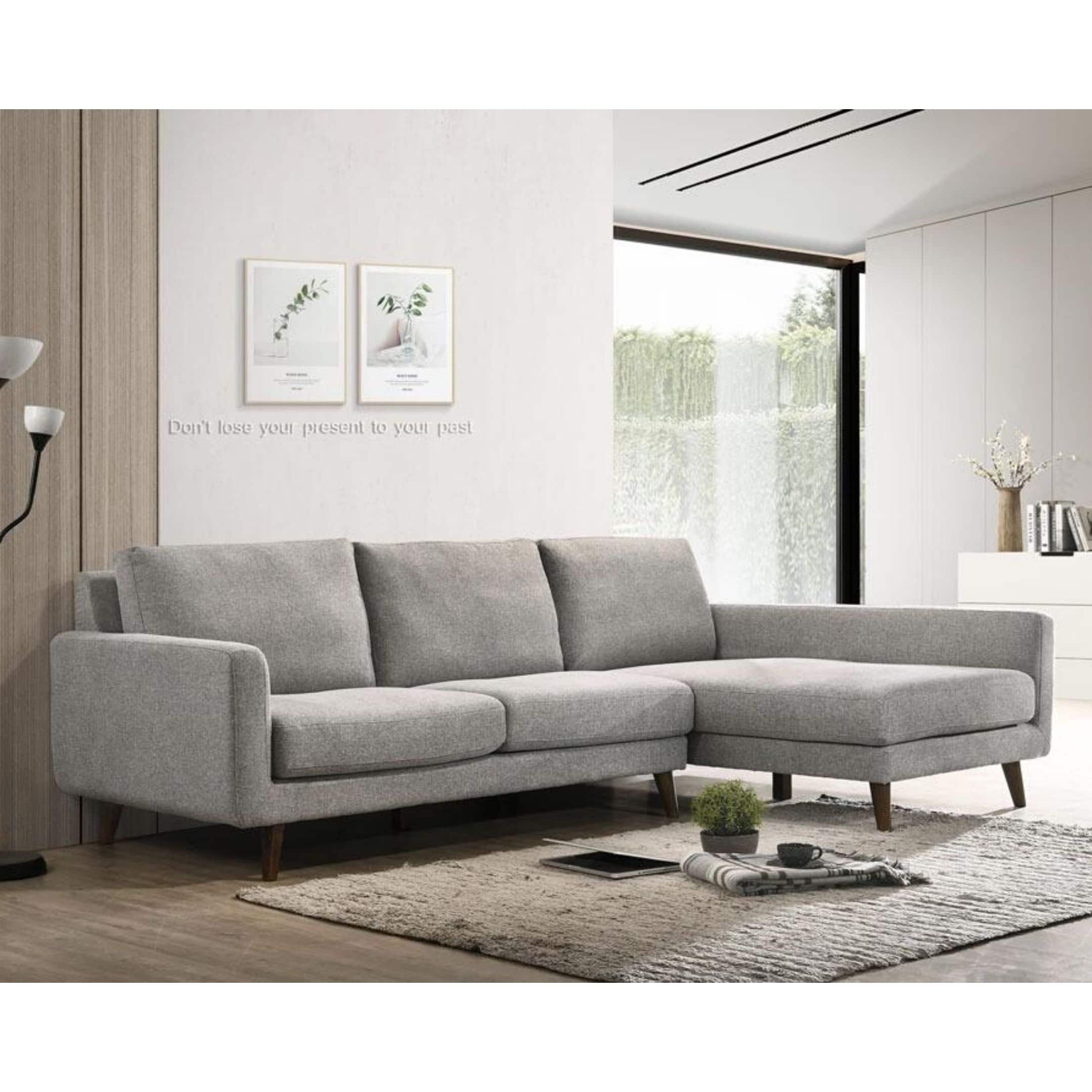 Ashcroft Mid Century Modern Brooklin Sectional Light Gray Sofa Right Facing - 33" x 97.5" x 85" - 33" x 97.5" x 85"