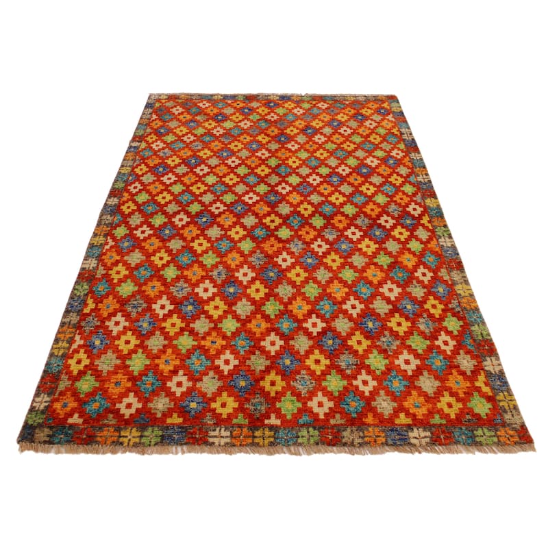 Boho Chic Balochi Jaramillo Orange/Brown Hand Knotted Wool Rug - 4'11'' x 6'6''