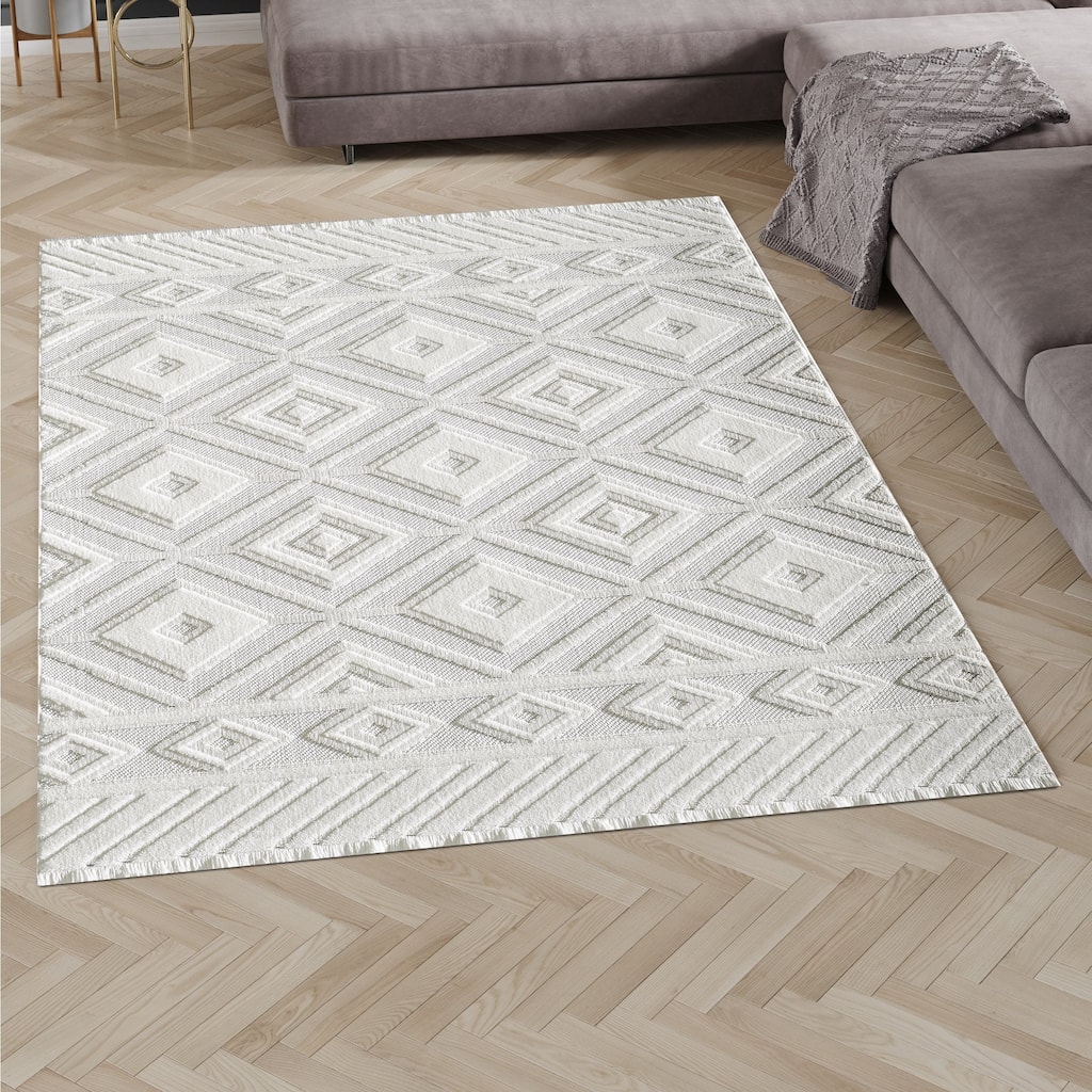 Milos Collection Diamond Pattern Space-dyed Polyester Rug