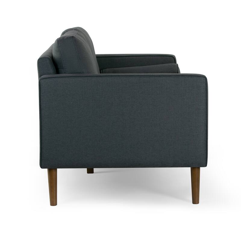 Bisera Dark Gray Twill Tufted Fabric Sofa with Walnut Wood Legs