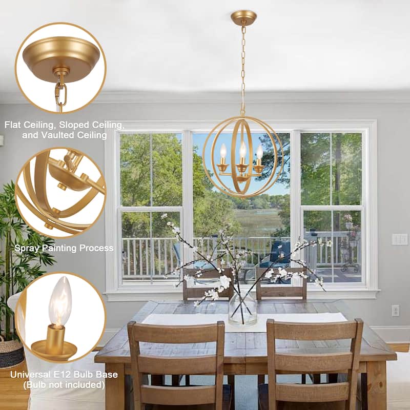 3 - Light Industrial Metal Orb Hanging Chandelier with Adjustable Chain