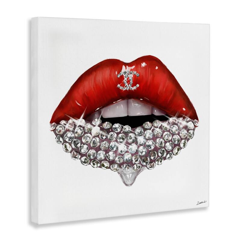 Stupell Chic Red Lip Portrait Women's Fashion Stone Details Canvas Wall Art