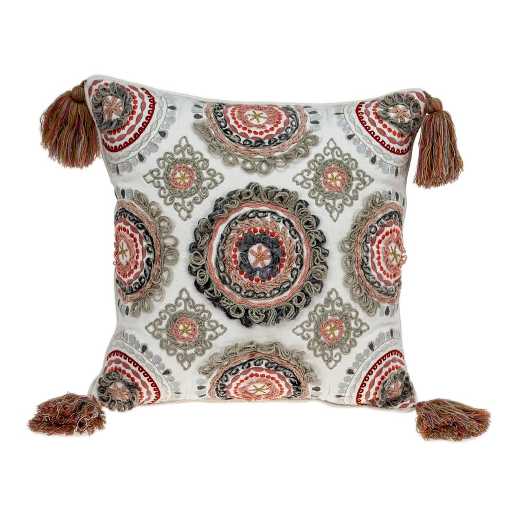 Concentric Circle Tapestry Square Cotton Throw Pillow - 18" - White and Gray