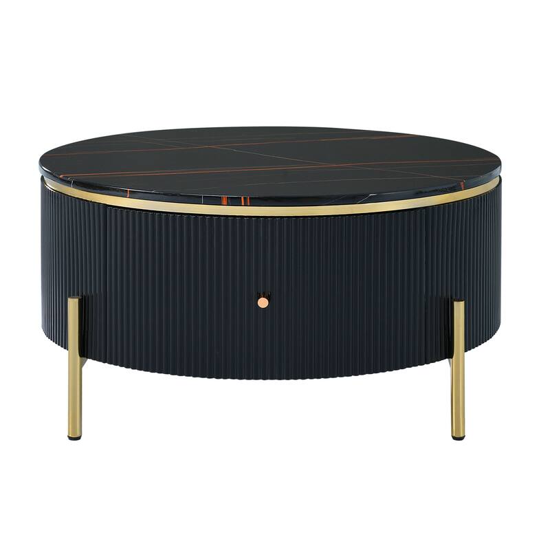 Modern Round Coffee Table with 2 large Drawers Storage Accent Table.