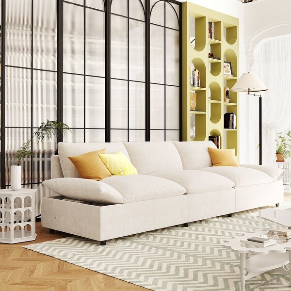 Trapezoid Settee Deep Seat Sofa with 2 Hidden Storage Compartment