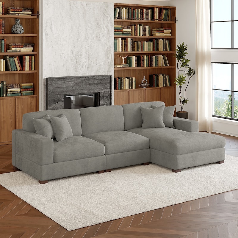 Modern Oversized Chenille Modular Sectional Sofa With Chaise - Grey/3 Piece - Right Facing