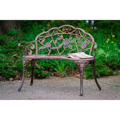 Bronze Metal Rose Garden Bench