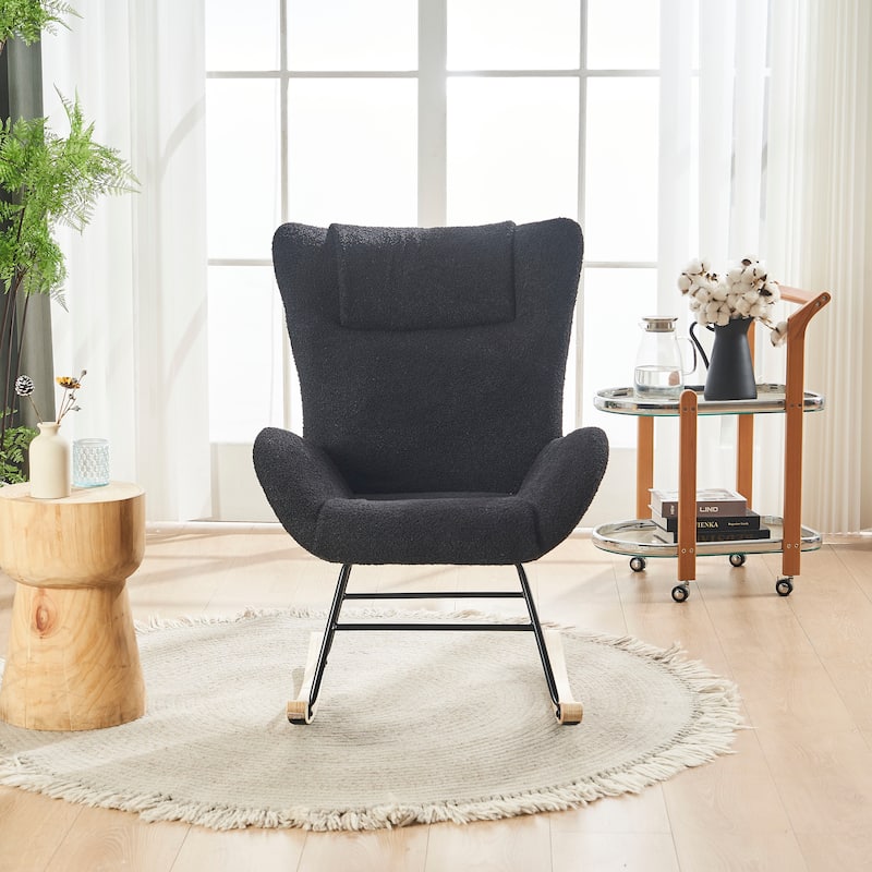Solid Wood Legs Reading Chair with Teddy Fabric Upholstered