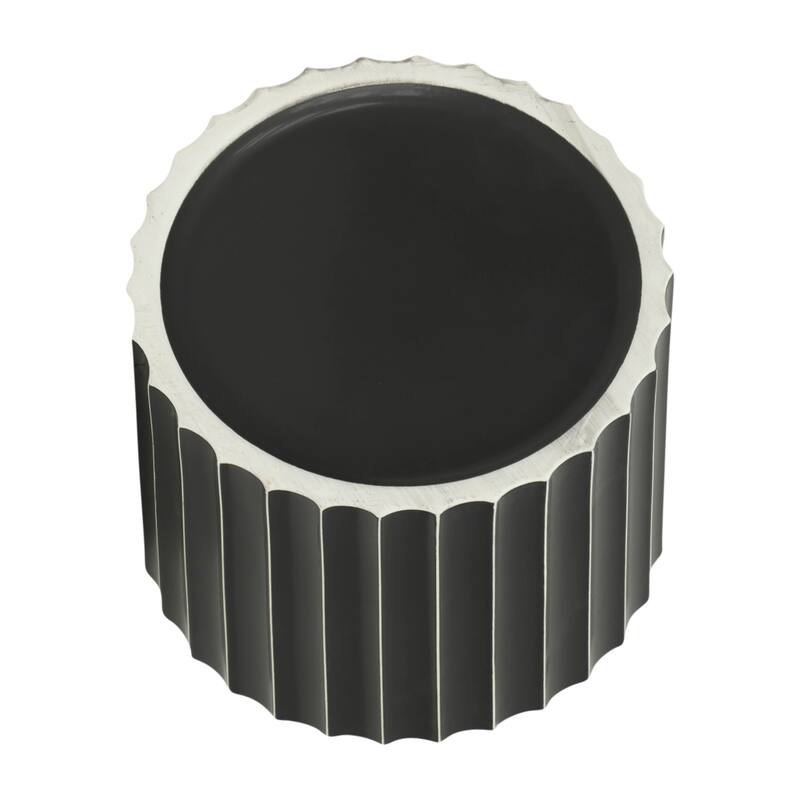Ceramic Fluted Planter with Wood Stand - Black