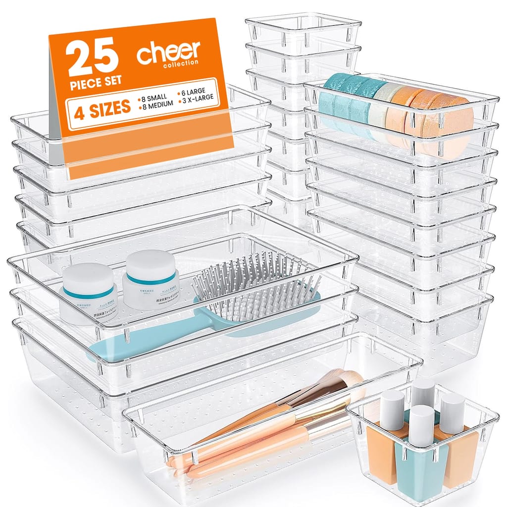 Cheer Collection 25 Piece Clear Plastic Drawer Organizer Set - 25 pcs