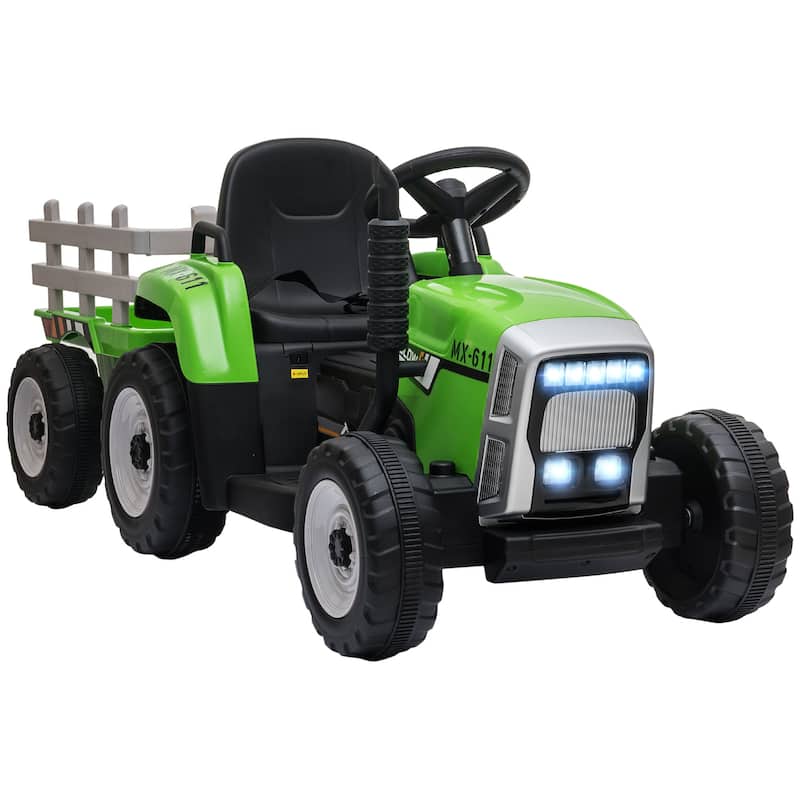 Aosom 12V Ride on Tractor with Trailer, 25W Dual Motors, Battery Powered Electric Tractor with Remote Control