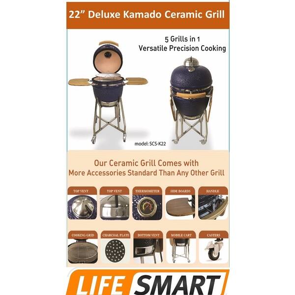 Shop Lifesmart Deen Brothers Series 22 Kamado Grill Smoker W Value Pack On Sale Overstock 27674705