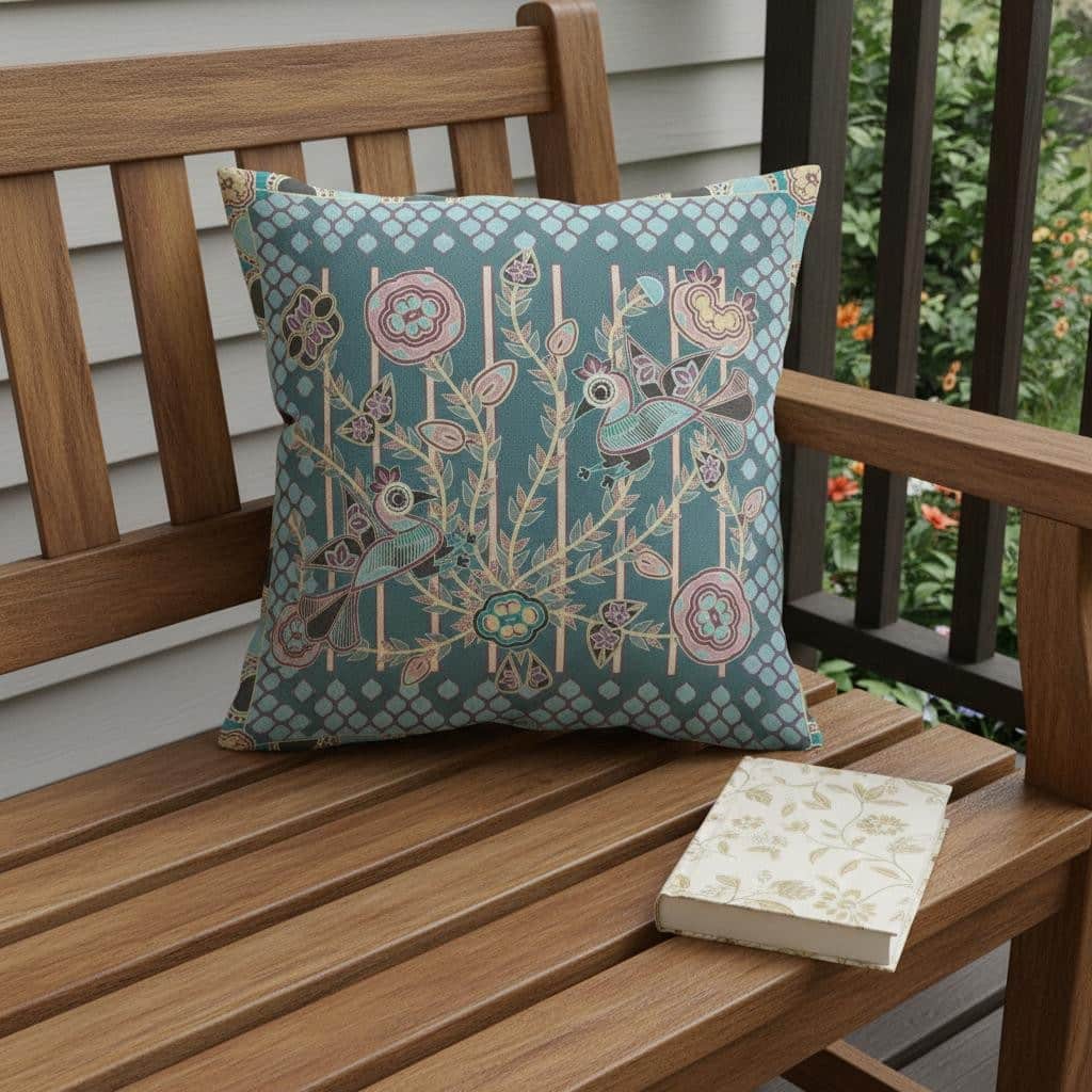 HomeRoots 26" x 26" Dark Green Peacock Blown Seam Floral Indoor Outdoor Throw Pillow - 26.00' X '5.00' X '26.00