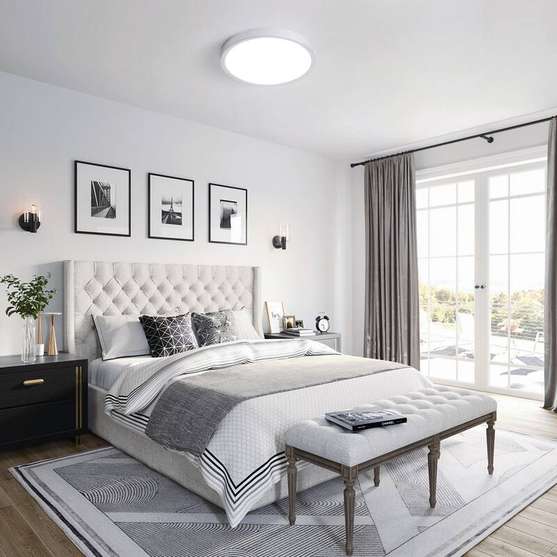 24 Watts Round Tricolor Selectable LED Flush Mount Ceiling Light for Dining Room Living Room Bedroom Kitchen - 9.06"Dx0.91H"