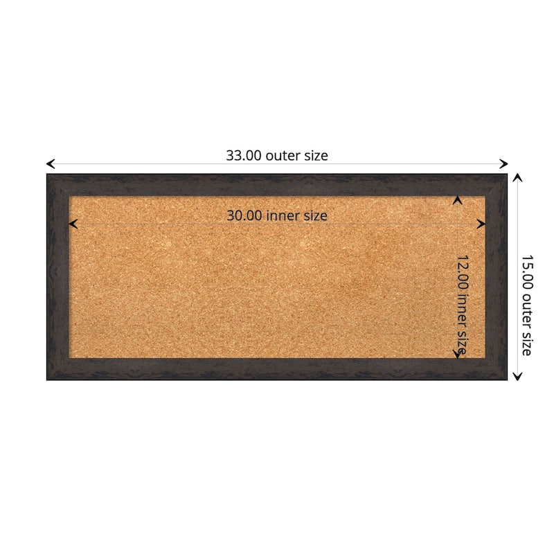 Dappled Narrow Wood Framed Natural Corkboard Bulletin Board - Dappled Black Brown Narrow - Board Size 30x12