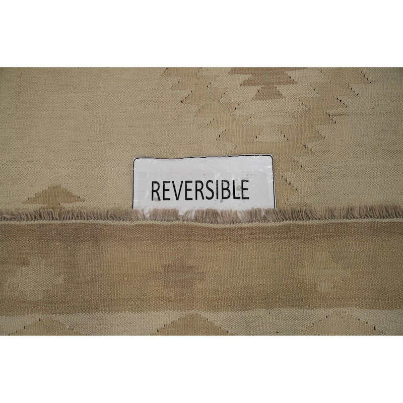 Hand Woven Oriental 100% Wool Carpet Southwestern Tribal Beige & Ivories Kilim Area Rug - 9' 9'' X 8' 1''