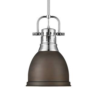 Yep by Golden Lighting Duncan 1-light 9in Rod Hung Pendant in Chrome and Rubbed Bronze shade