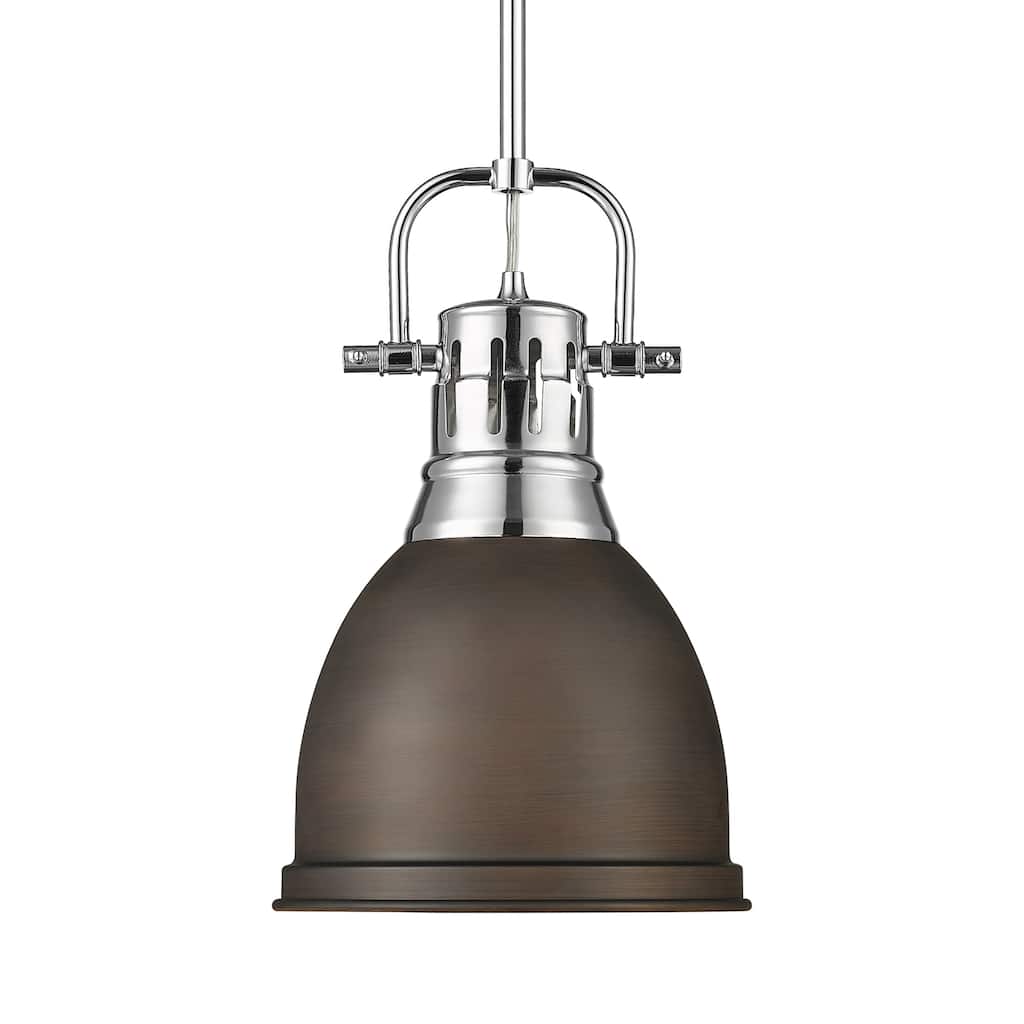 Yep by Golden Lighting Duncan 1-light 9in Rod Hung Pendant in Chrome and Rubbed Bronze shade