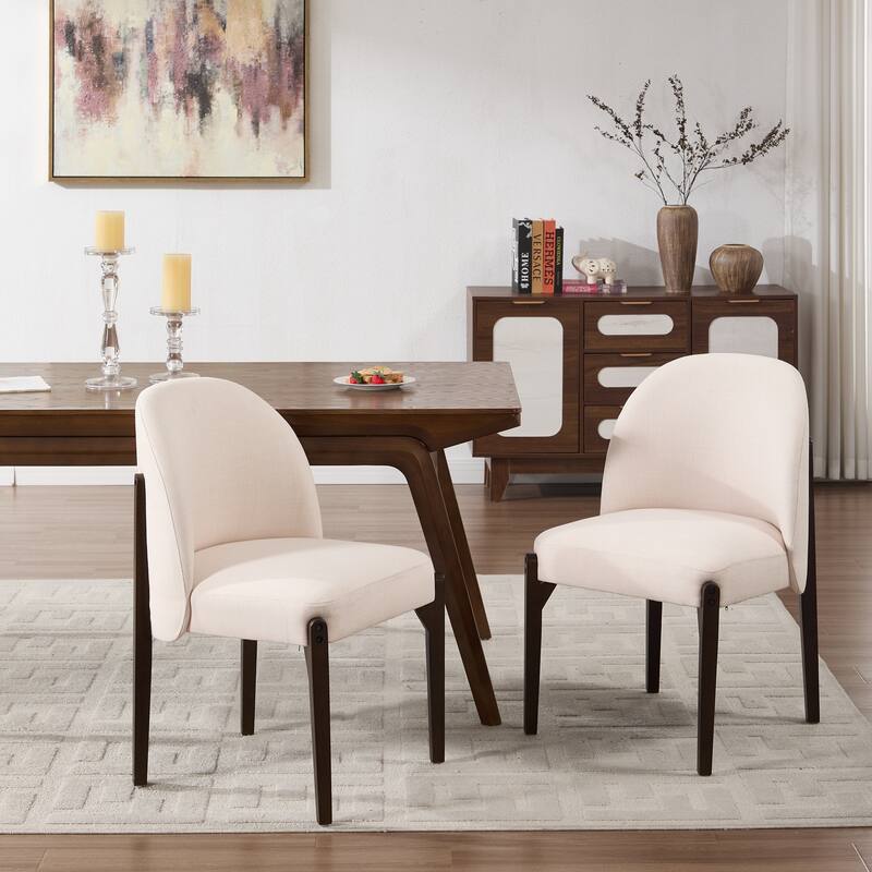 Wooden Dining Chairs Set of 2, Fabric Upholstered Dining Room Chair Kitchen Chairs, Farmhouse Dinner Chair