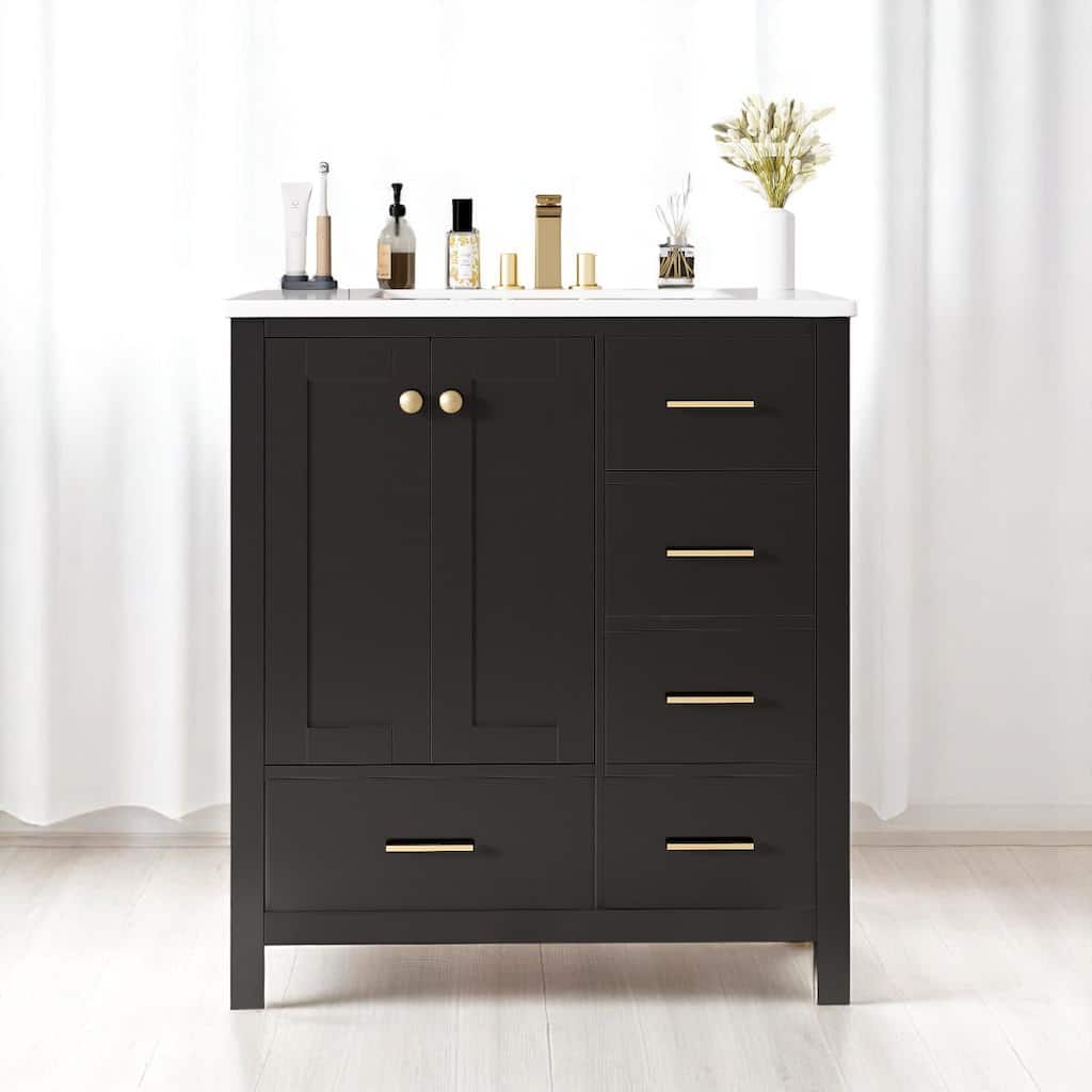 Modern 30 Inch Bathroom Vanity Set with Sink, Freestanding Cabinet with 4 Drawers & Hidden Storage