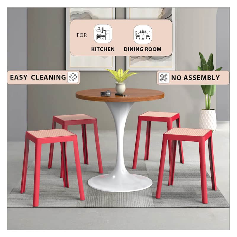 Tresse Modern Stackable Dining Stool with Wicker Seat for Dining Room, Garden, Patio, Indoor or Outdoor Set of 2