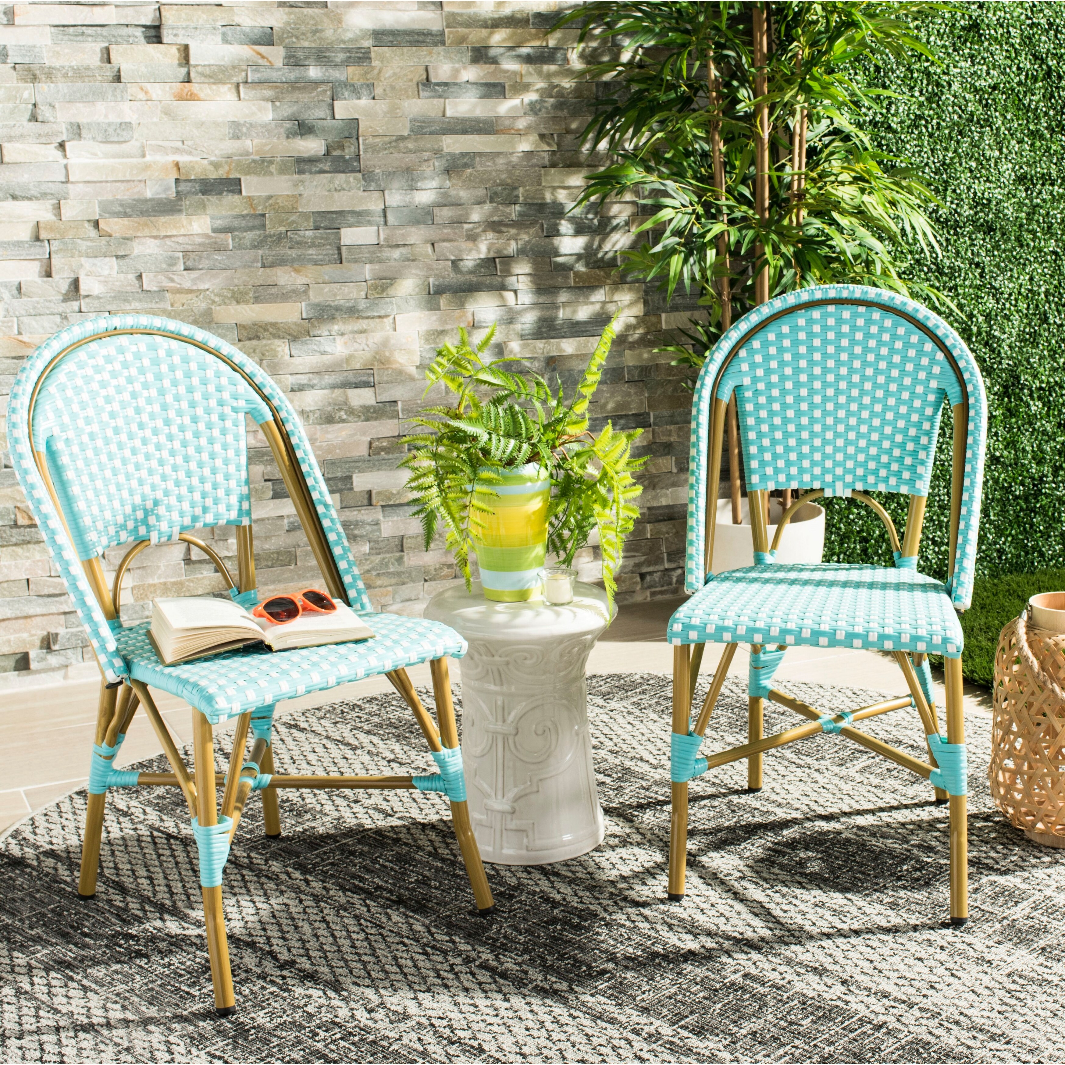 Shop Safavieh Salcha Indoor Outdoor French Bistro Teal White