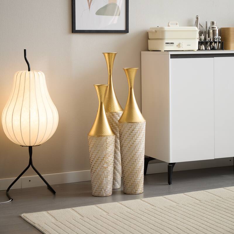 Floor metal vase modern decoration home woven pattern metal vase 3-piece set gorgeous home decoration large glazed metal vase