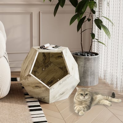 25.98'' Shaped Modern Pet Furniture Cat Kennel Side Table MDF Multi-Purpose Furniture, Colored Flower Oak