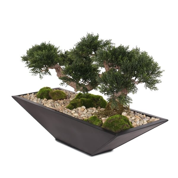 Shop Artificial Large Cedar Bonsai Moss Natural Pebbles In Metal Zinc Pot 28w X 10d X 17h Overstock 31444982