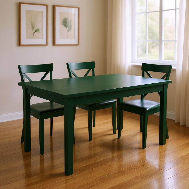 HomeRoots 60" Dark Green Solid Wood Dining Table - 60.00 in. x 30.00 in. x 27.00 in. - Dark Green - 60.00 in. x 30.00 in.  x 27.00 in.