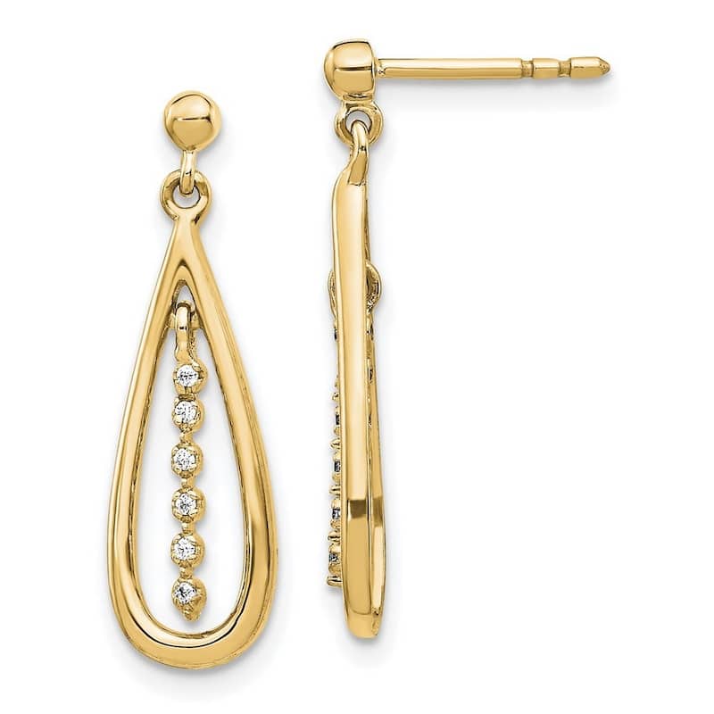 Curata 14k Yellow Gold Diamond Earrings - 21x7mm Wide