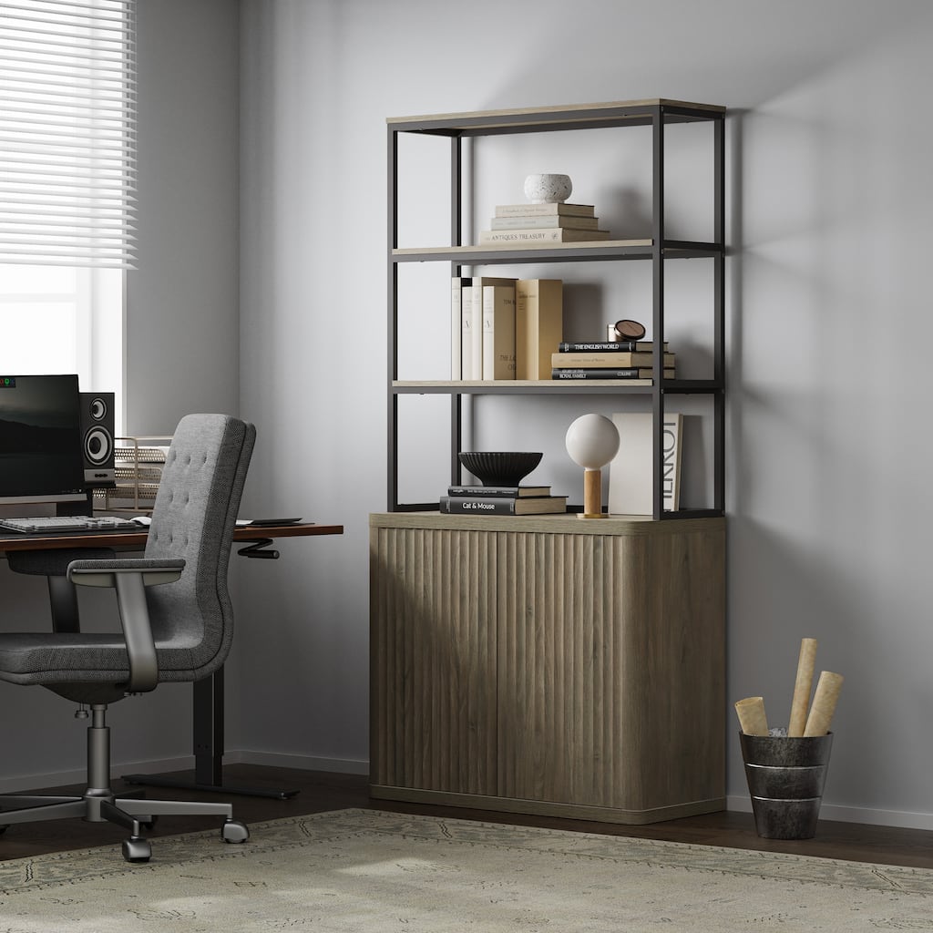 70.8"H Shelving Unit with 2 Doors:Transforming Kitchen and Study Spaces