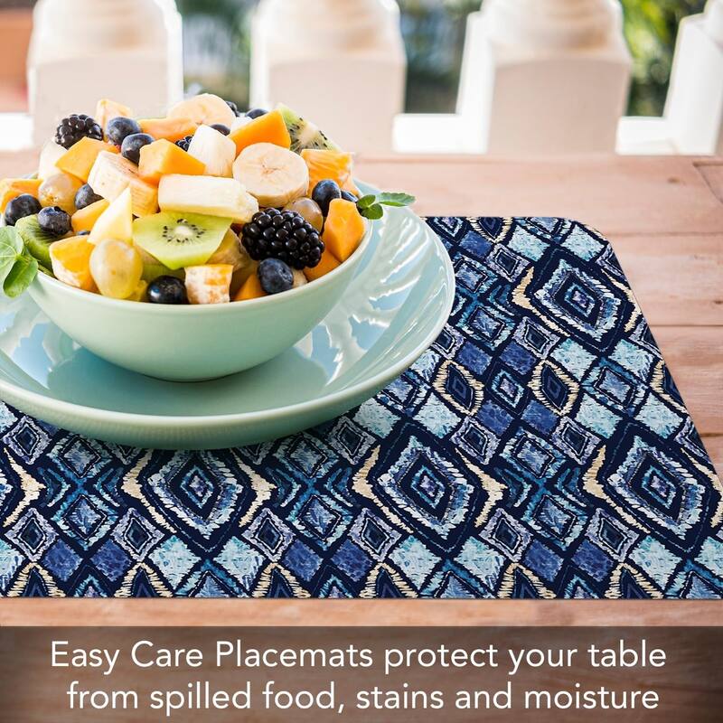 Paloma Indigo 4 Pack Reversible Easy Care Flexible Plastic Placemats Made in The USA BPA Free Easily Wipes Clean