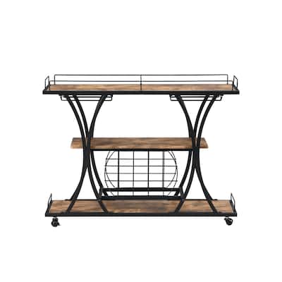 Bar Serving Cart with Wine Rack Contemporary Chrome Silver Modern Glass Metal Frame Wine Storage