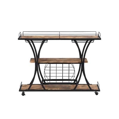 Industrial Black Bar Cart with Wine Rack and Glass Holder
