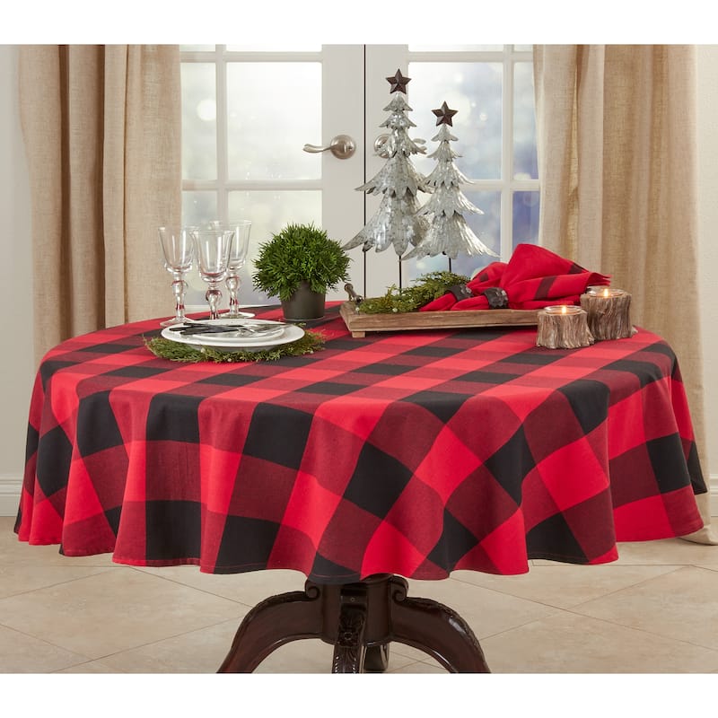 Cotton Tablecloth With Buffalo Plaid Design - 72"x72" - Red