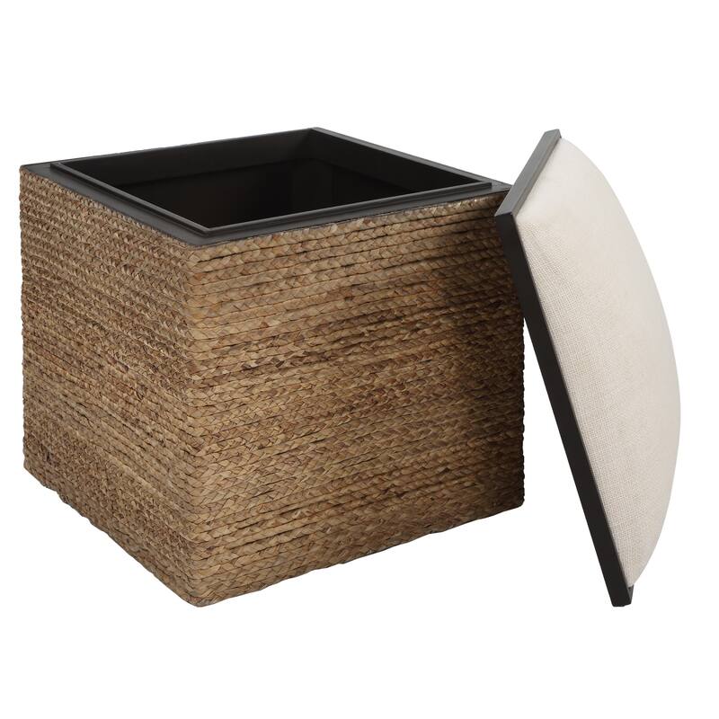 Straw Braided Storage Accent Stool - 22" - Brown and Beige