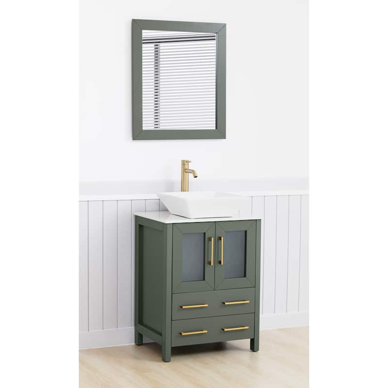 Vanity Art 24-inch Single Sink Bathroom Vanity Set With Engineered Marble Top and Free Mirror