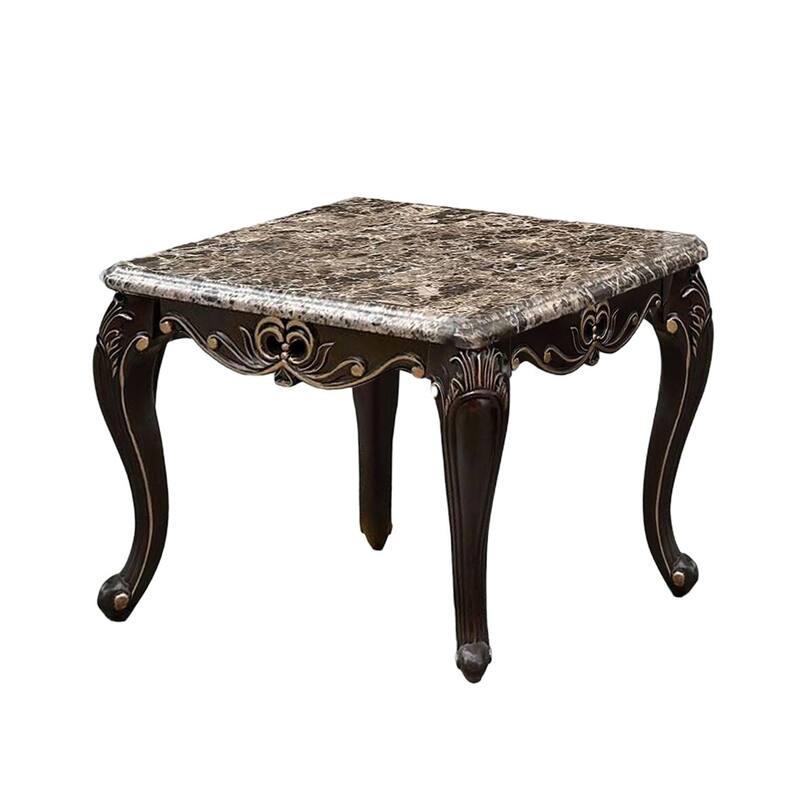 Faux Marble and Wood End Table with Cabriole Legs in Dark Walnut - Dark Walnut - Marble