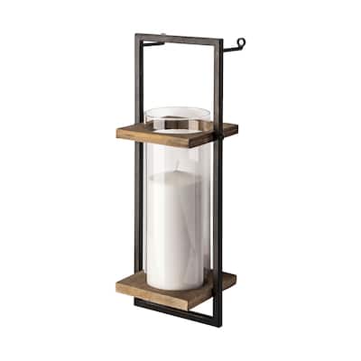 Milton Black Metal Frame And Brown Wood Wall Candle Holder - 7.1L x 6.1W x 19.7H