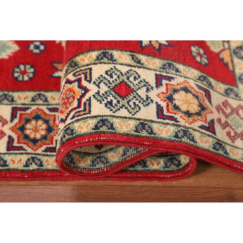 Kazak Accent Rug Hand-Knotted Geometric Red Wool Carpet - 2'10" x 4'1"
