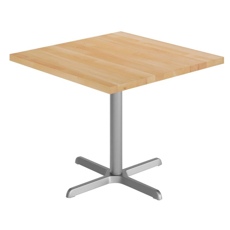 Square Solid Wood Commercial Tabletop with 30" x 30" Dining Height X-Base - 36"W x 36"D x 29.5"H - Natural Top/Silver Base