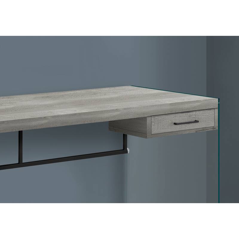 Computer Desk, Home Office, Laptop, Storage Drawers, 48"l, Work, Grey Laminate, Clear Tempered Glass, Contemporary - Grey